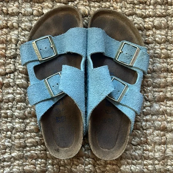 Birkenstock soft footbed 37 regular light blue suede Arizona sandals - Picture 2 of 8